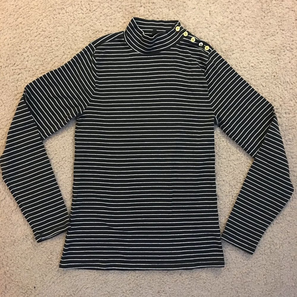 J.Crew black and white striped mockneck